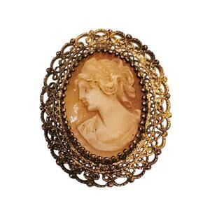 Vermeil Sterling Silver Conch Shell Cameo Brooch